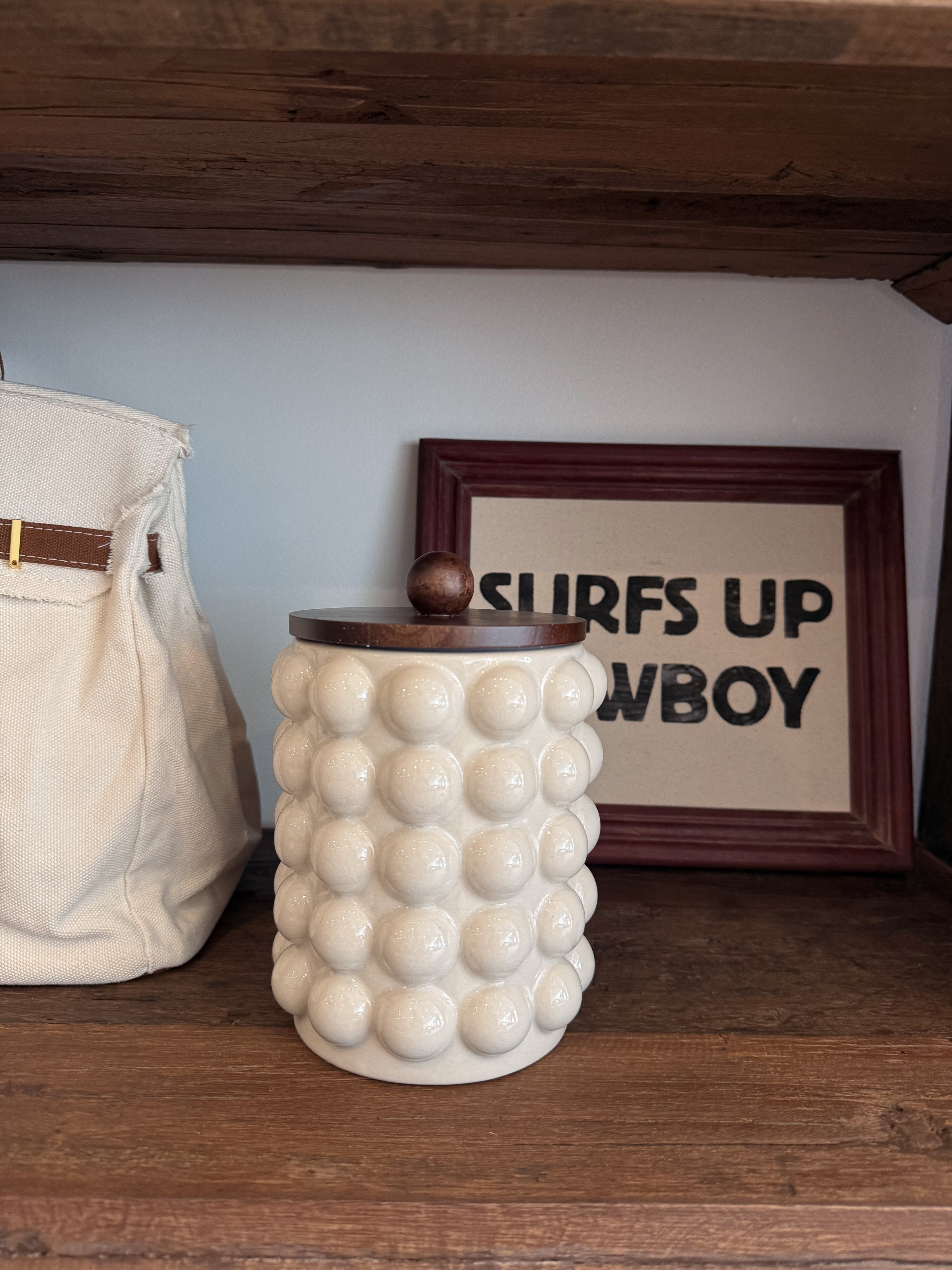 Honey Textured Stoneware Canister With Lid