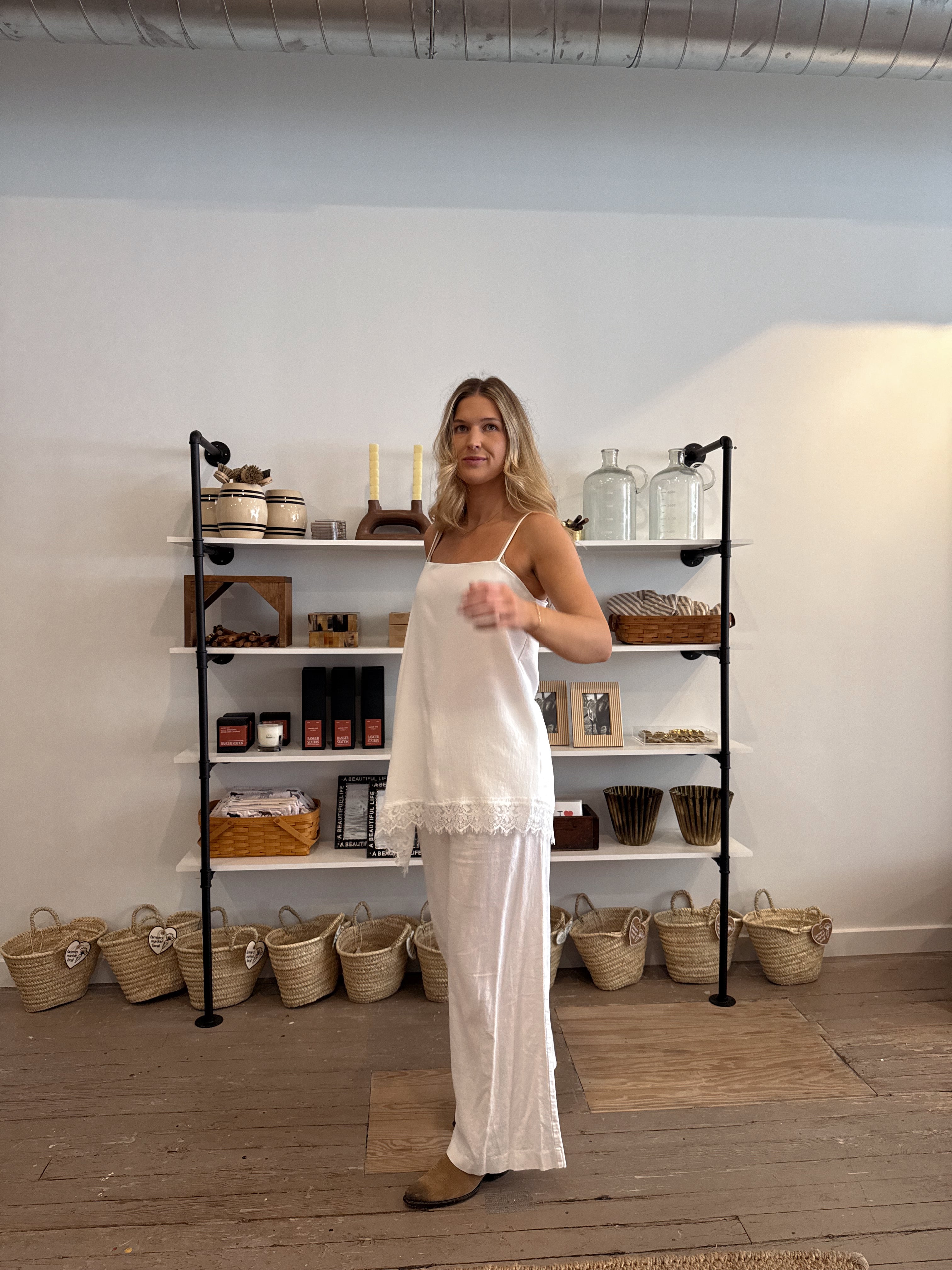 Dahlia Asymmetrical Cami With Lace Trim in White