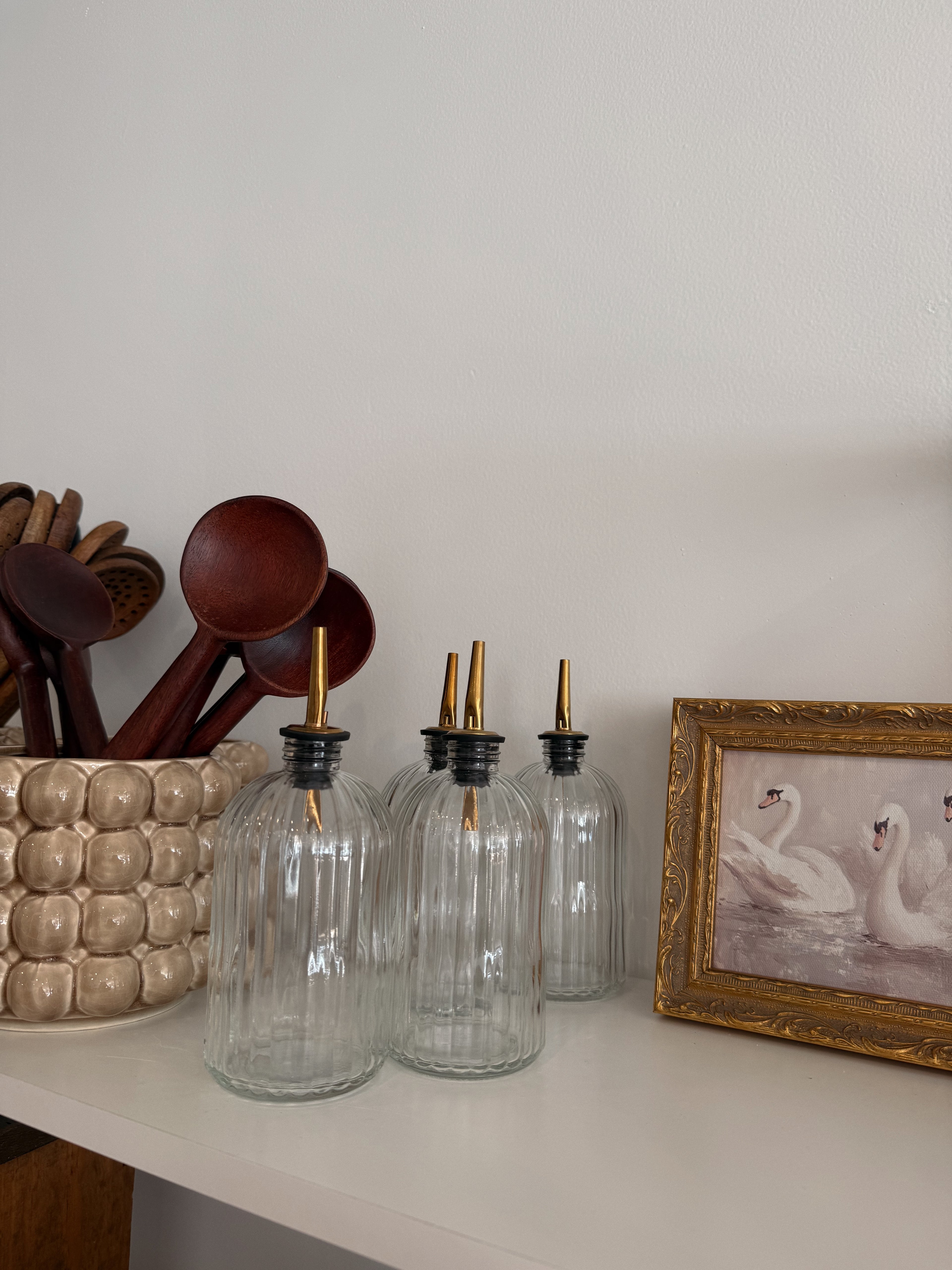 Olive Oil & Vinegar Glass Scallop Fluted Bottles