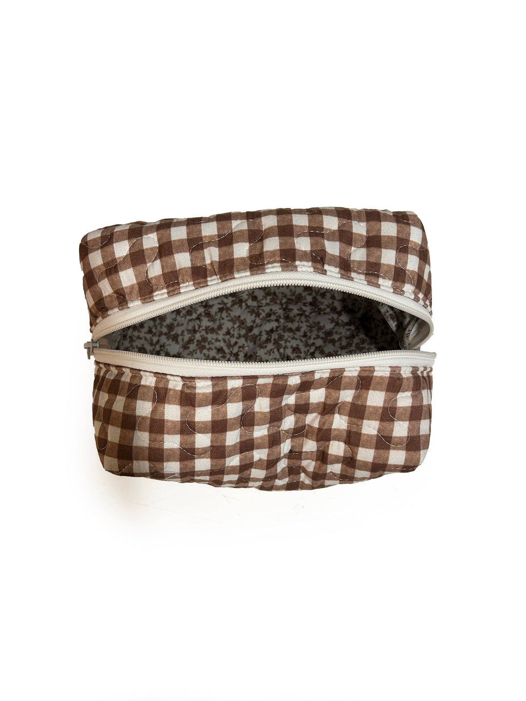 Anthia Gingham Brown Quilted Makeup Bag