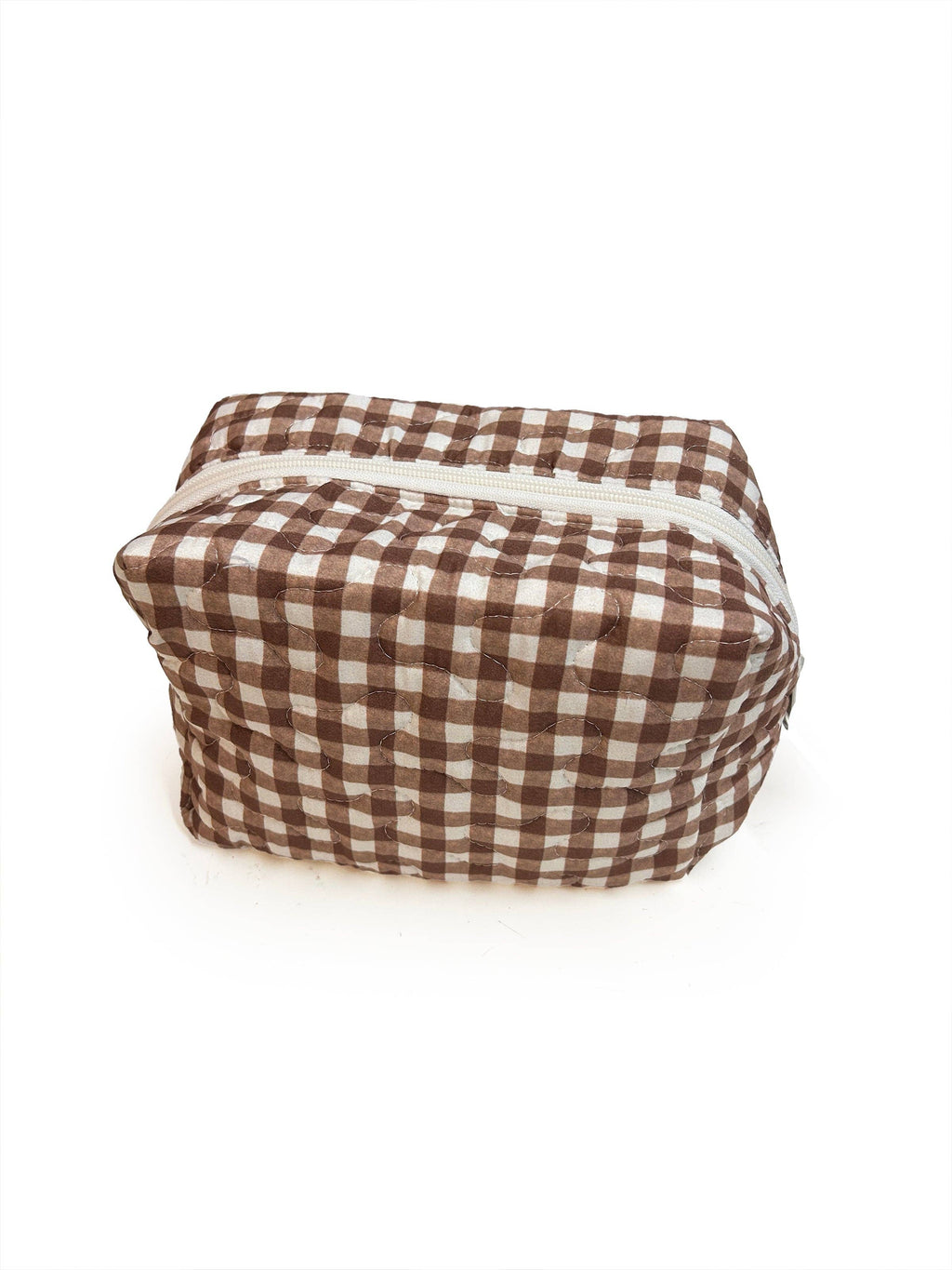 Anthia Gingham Brown Quilted Makeup Bag