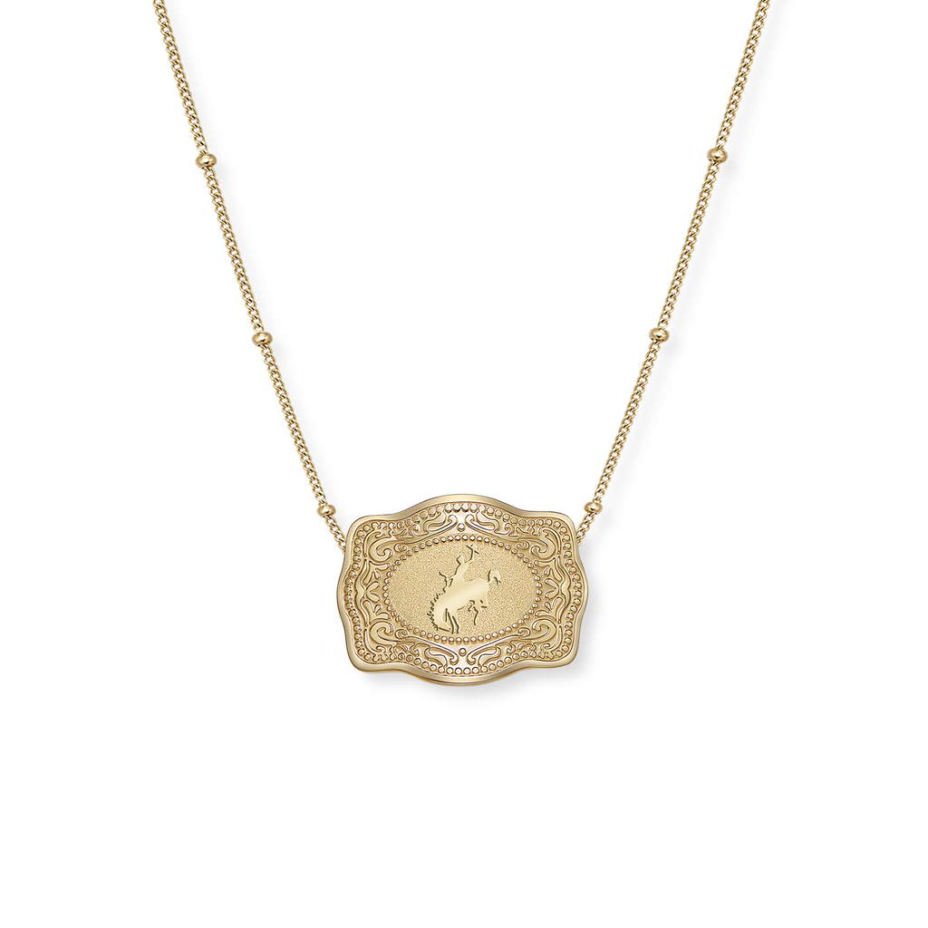 Mini Belt Buckle Necklace (Bronc) - Gold